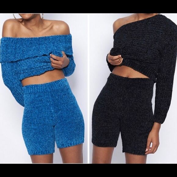 Blue Fuzzy Sweater Knit Malibu Bike Shorts - Picture 5 of 13